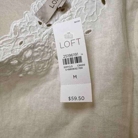 LOFT Blouse White Embroidered Eyelet Short Sleeve Size Medium Linen - Picture 11 of 14